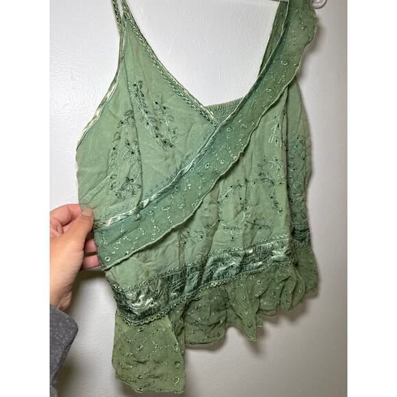 L.S.I green vintage ruffle fairy grunge y2k tank top womens fairygoth festival - Picture 2 of 8